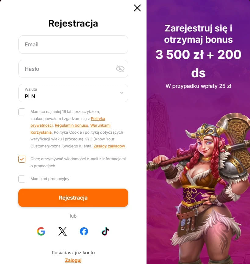 przykład rejestracji konta